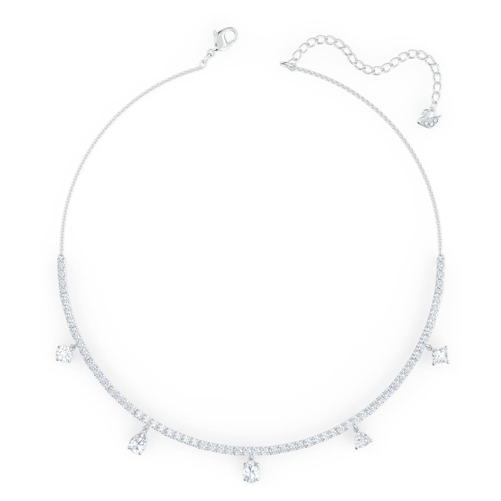 Tennis Deluxe Mixed Choker, White, Rhodium plated | Swarovski.com