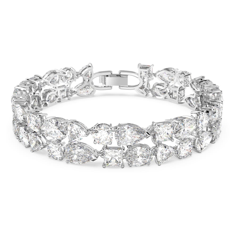Tennis Deluxe Mixed Bracelet, White, Rhodium plated