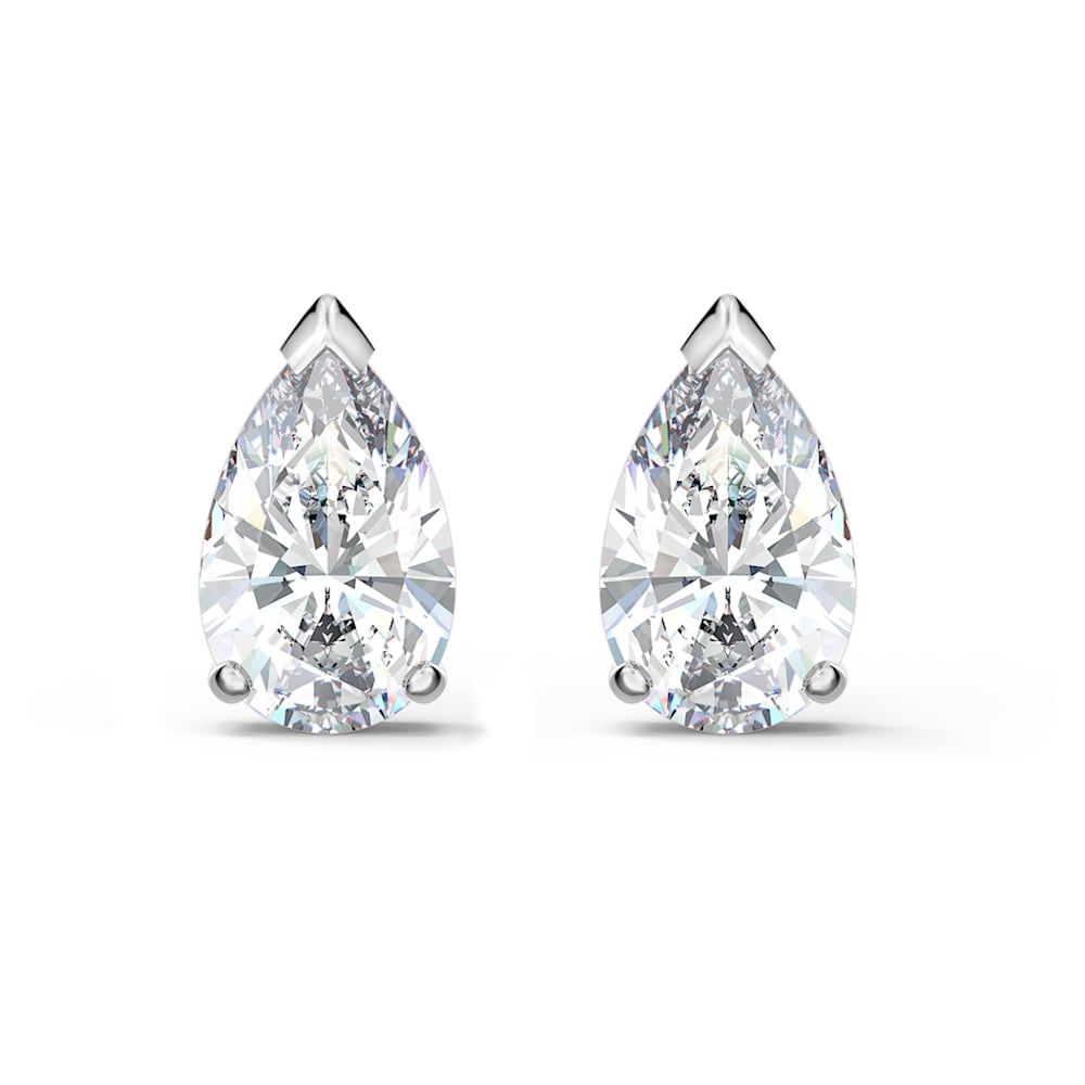 Attract stud earrings, Pear cut, White, Rhodium plated