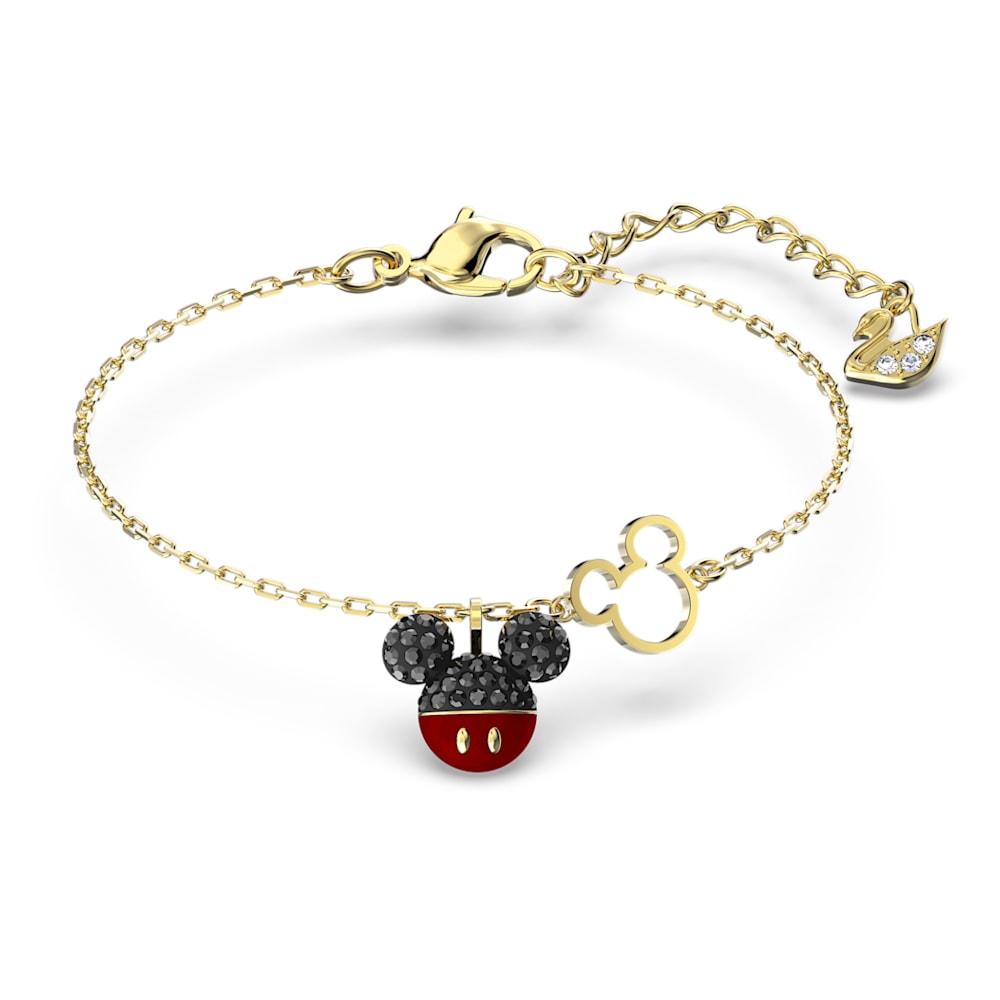 Mickey bracelet, Black, Gold-tone plated