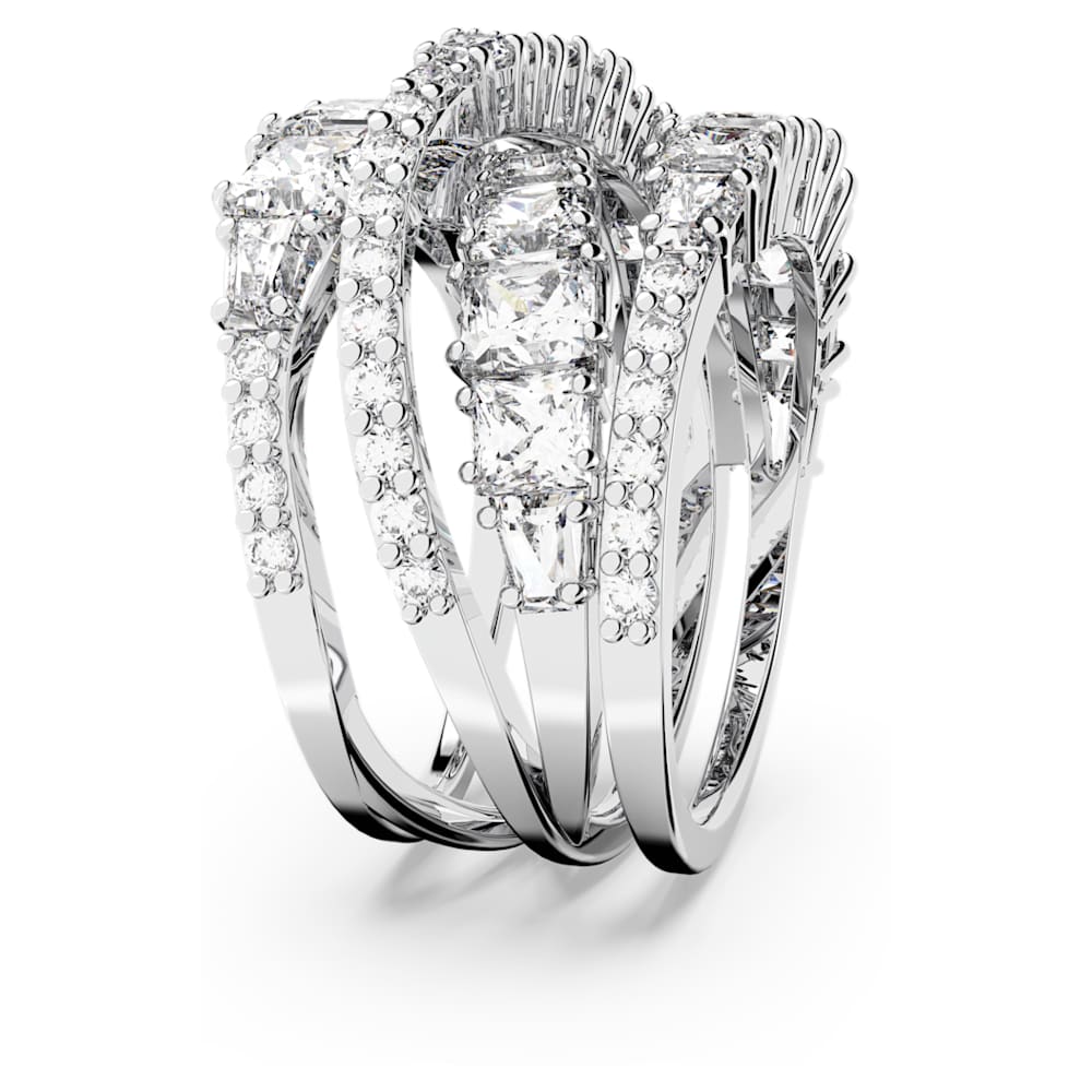 Twist Wrap ring, White, Rhodium plated Swarovski