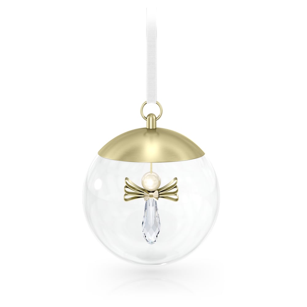 White Gift Box With Rose Gold Ribbon With Metallic Christmas Ball