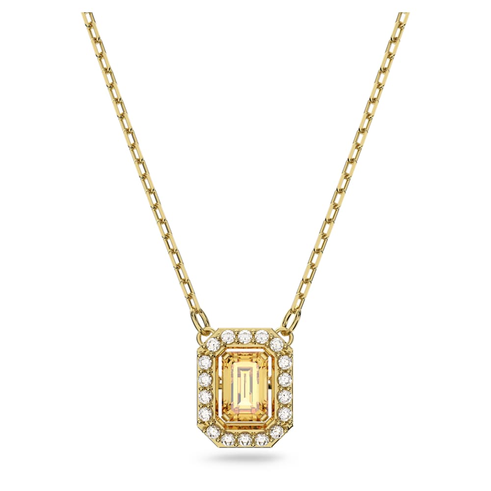 Millenia necklace, Square Swarovski zirconia, Yellow, Goldtone plated