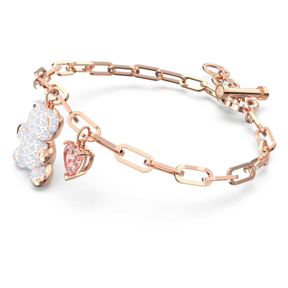 Teddy bracelet, Bear, White, Rose gold-tone plated | Swarovski