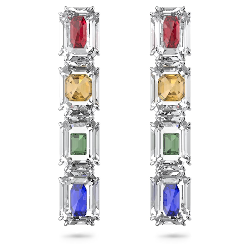 Chroma clip earrings, Oversized crystals, Multicolored, Rhodium plated