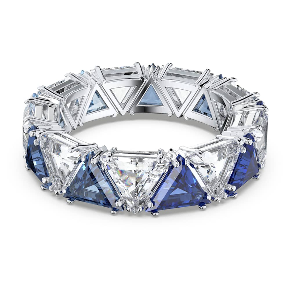 Ortyx cocktail ring, Triangle cut, Blue, Rhodium plated | Swarovski
