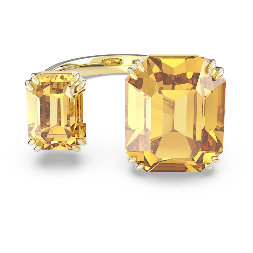 Millenia open ring, Square cut, Yellow, Gold-tone plated
