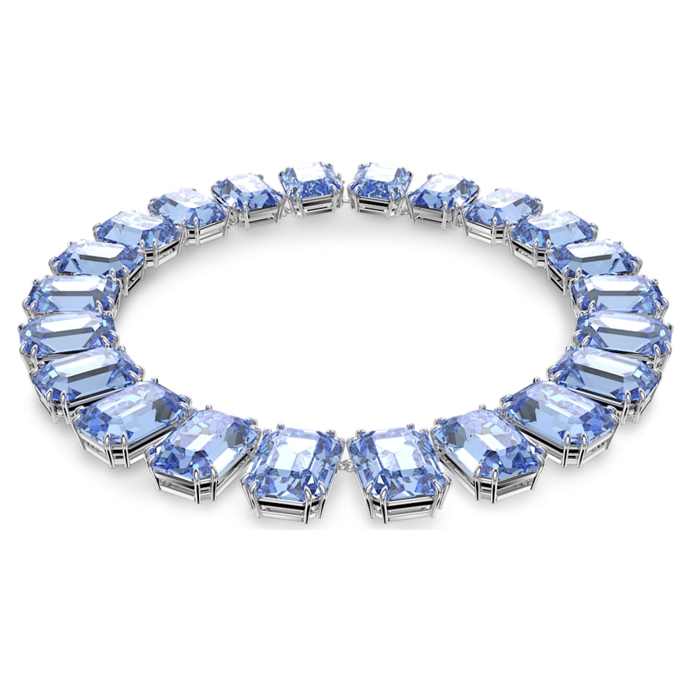 Millenia necklace, Octagon cut crystals, Blue, Rhodium plated ...