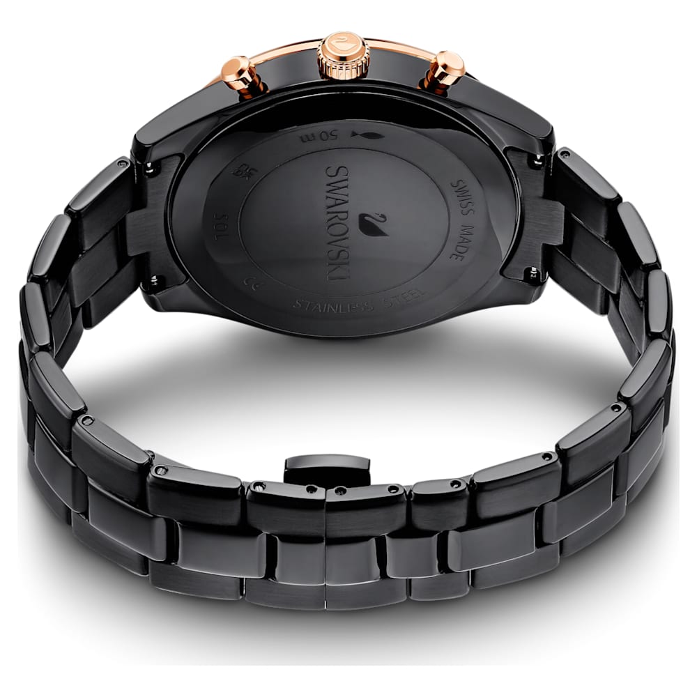 Octea Lux Sport watch, Metal bracelet, Black, Black finish Swarovski