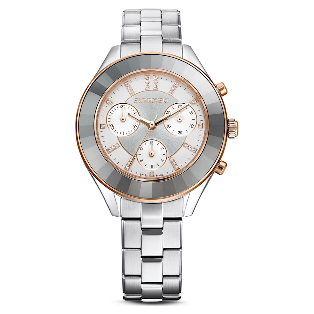 Silver Lux watch, Sport bracelet, Octea tone, Metal Swiss Stainless Made, steel