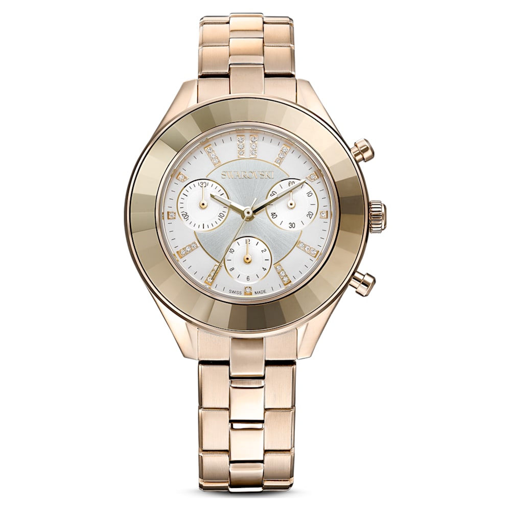 Octea Lux Sport watch, Metal bracelet, White, Champagne gold-tone ...