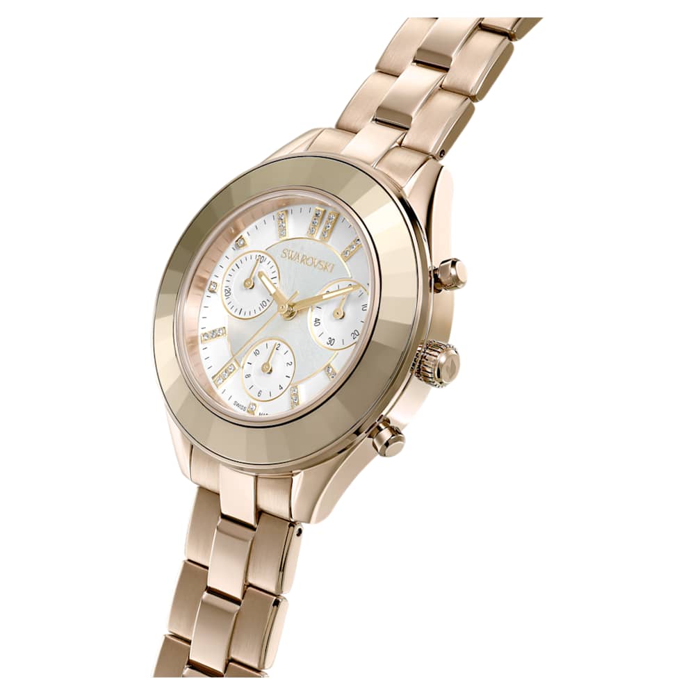 Octea Lux Sport watch, Metal bracelet, White, Gold-tone finish | Swarovski