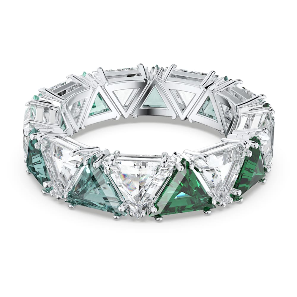 Ortyx cocktail ring, Triangle cut, Green, Rhodium plated 