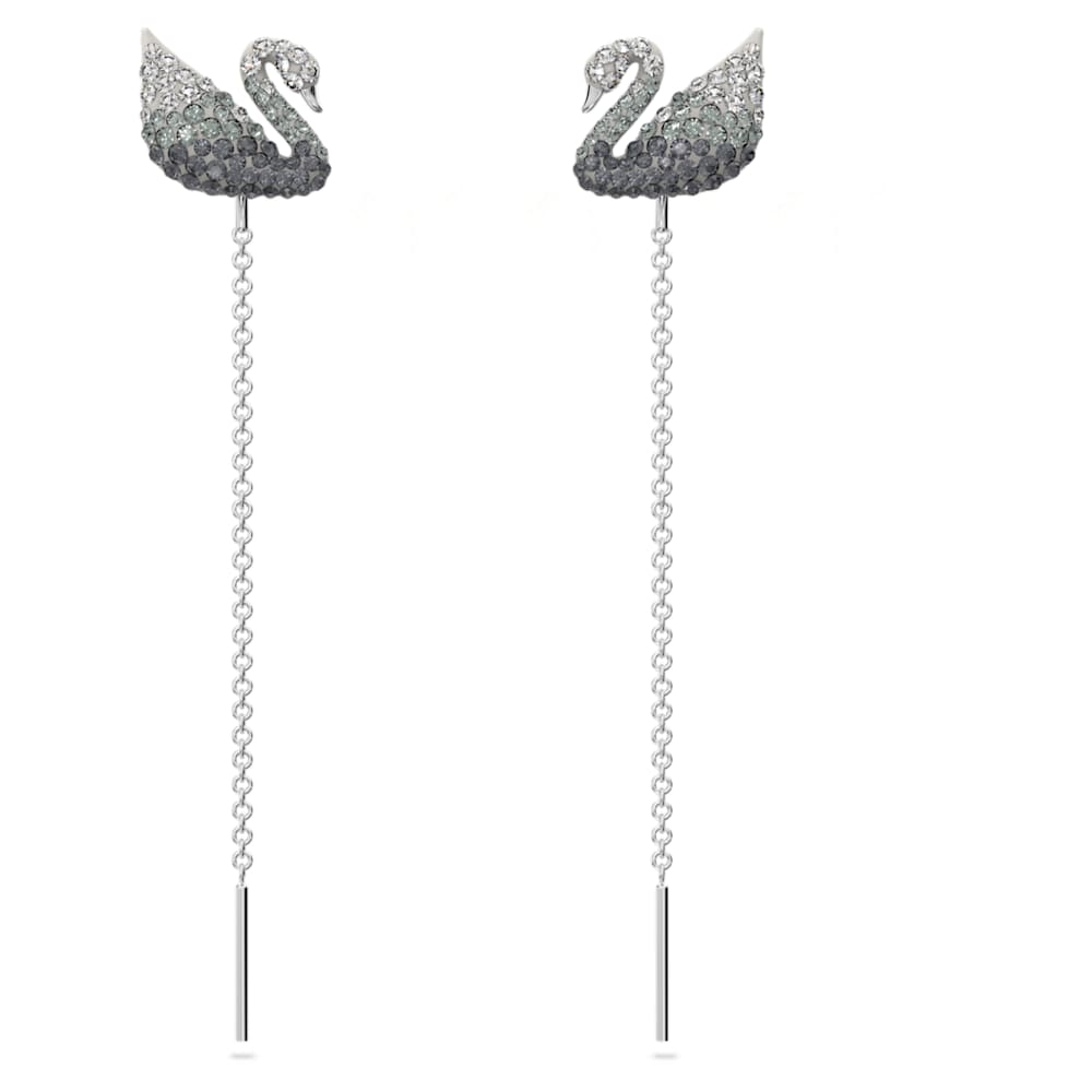 swarovski iconic swan drop earrings swan gray rhodium plated swarovski 5614117