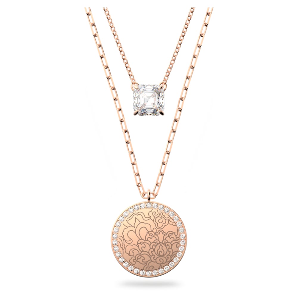 Connexus medallion necklace, Set (2), Flower, Pink, Rose gold-tone plated