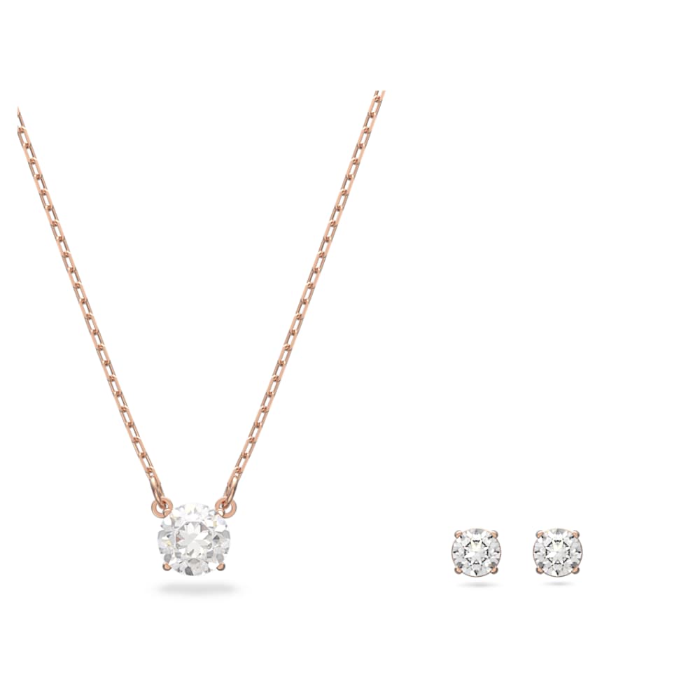 Stilla Attract set, Round cut, White, 18K rose gold finish | Swarovski