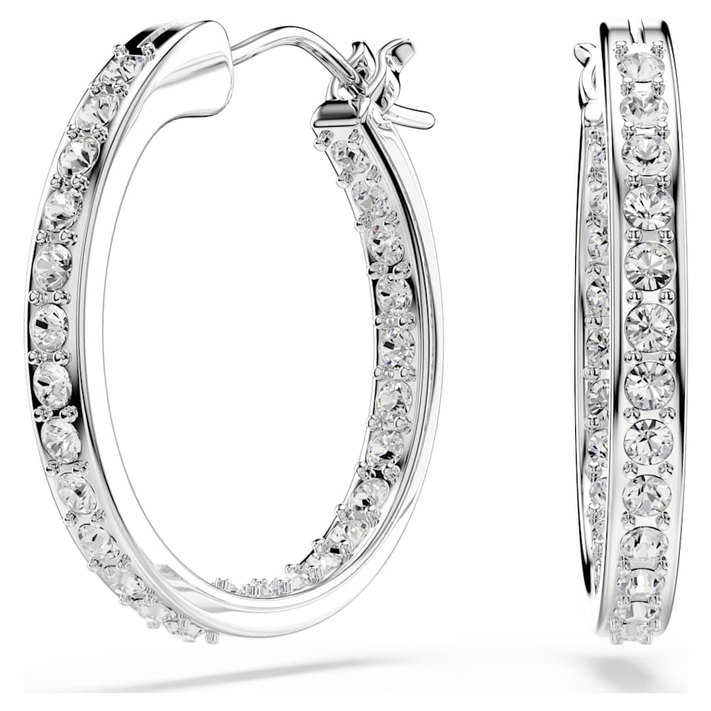 Sommerset フープピアス, ホワイト, ロジウム・プレーティング | Swarovski