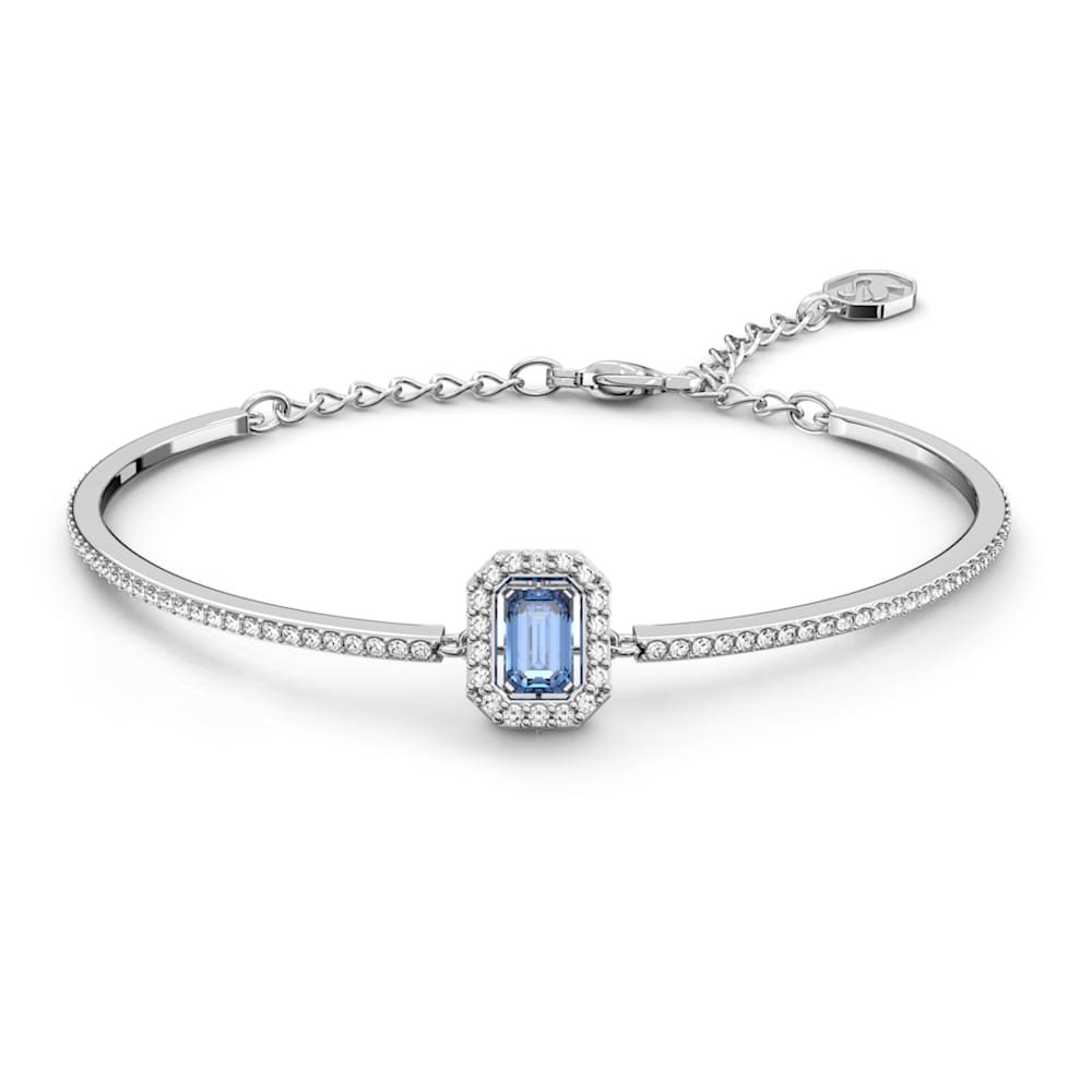 Una bangle, Octagon cut, Pavé, Blue, Rhodium plated | Swarovski 
