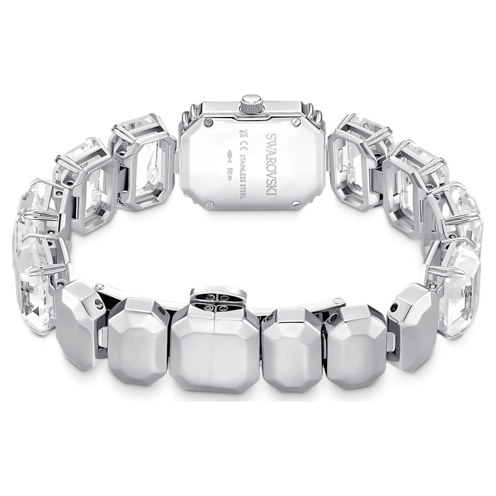 Watch, Octagon cut bracelet, White, Stainless Steel Swarovski