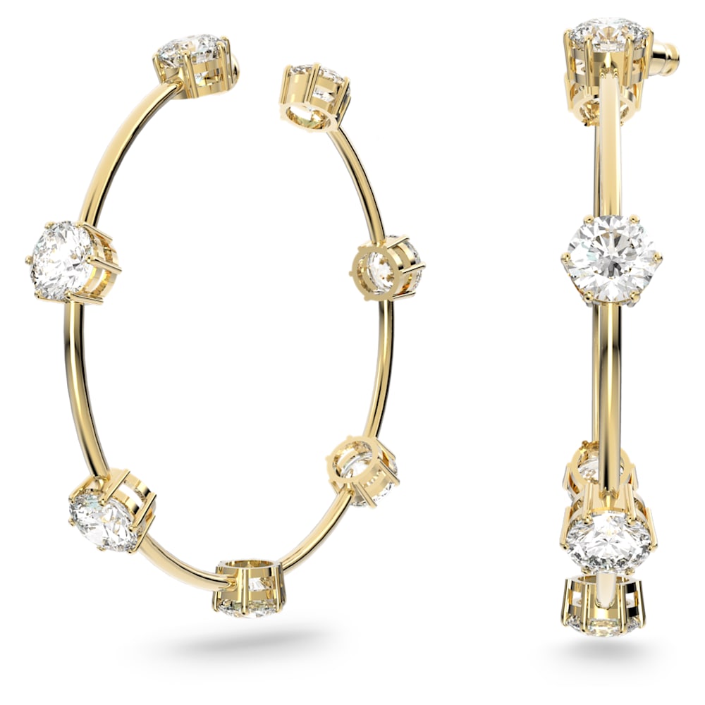 knal Of Golf Constella hoop earrings, Round cut, Medium, White, Shiny gold-tone plated |  Swarovski