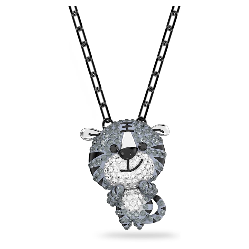 Zodiac Tiger pendant, Tiger, Gray, Ruthenium plated | Swarovski