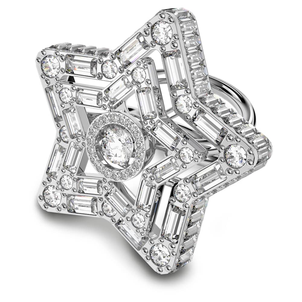 Stella cocktail ring, Mixed cuts, Star, White, Rhodium plated