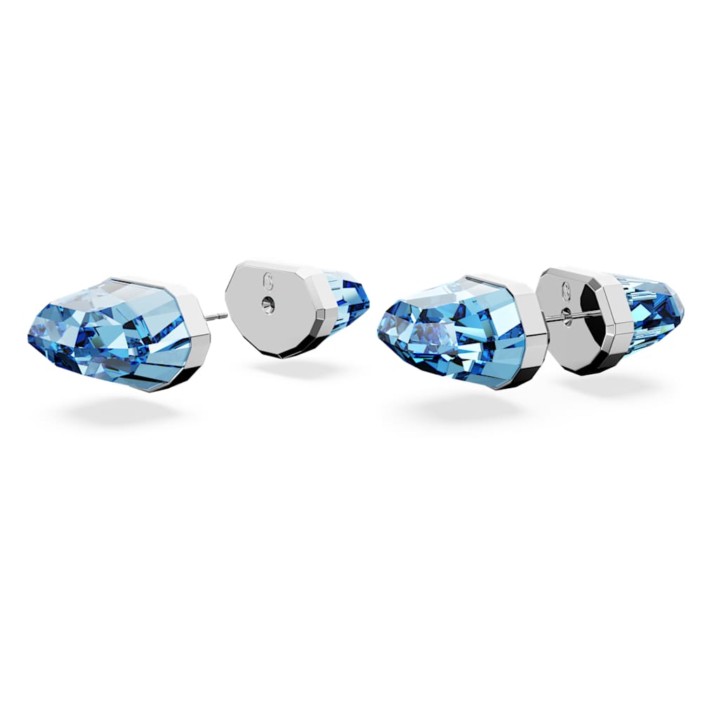 Lucent stud earrings, Blue, Rhodium plated Swarovski