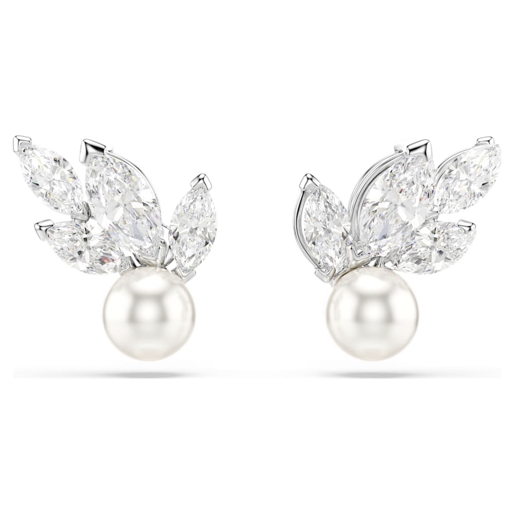 Louison Pearl スタッドピアス, 葉, ホワイト, ロジウム・プレー 