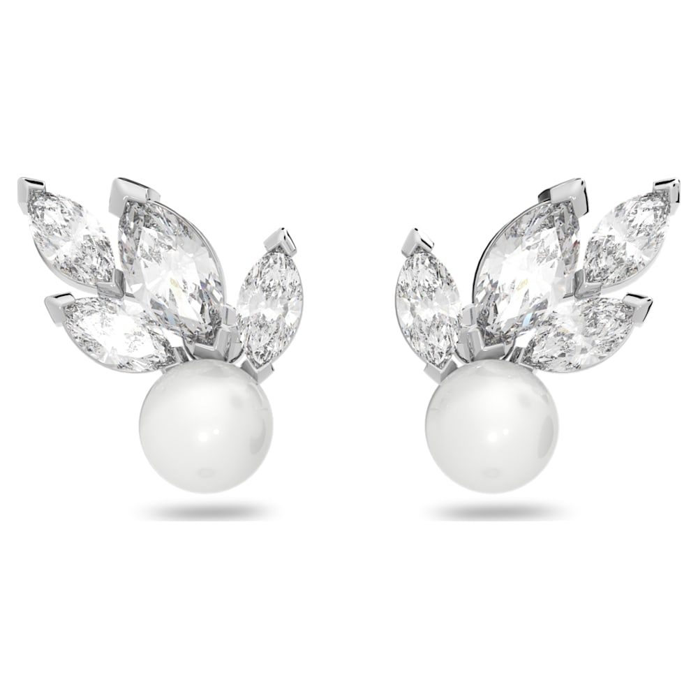 Goederen presentatie Sluiting Louison Pearl stud earrings, Leaf, White, Rhodium plated | Swarovski