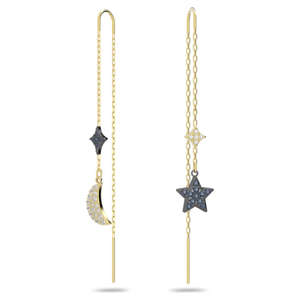 Swarovski Symbolic drop earrings, Moon and star, Blue, Mixed metal 