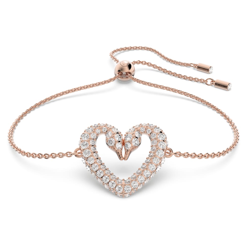 Una bracelet, Heart, Medium, White, Rose gold-tone plated