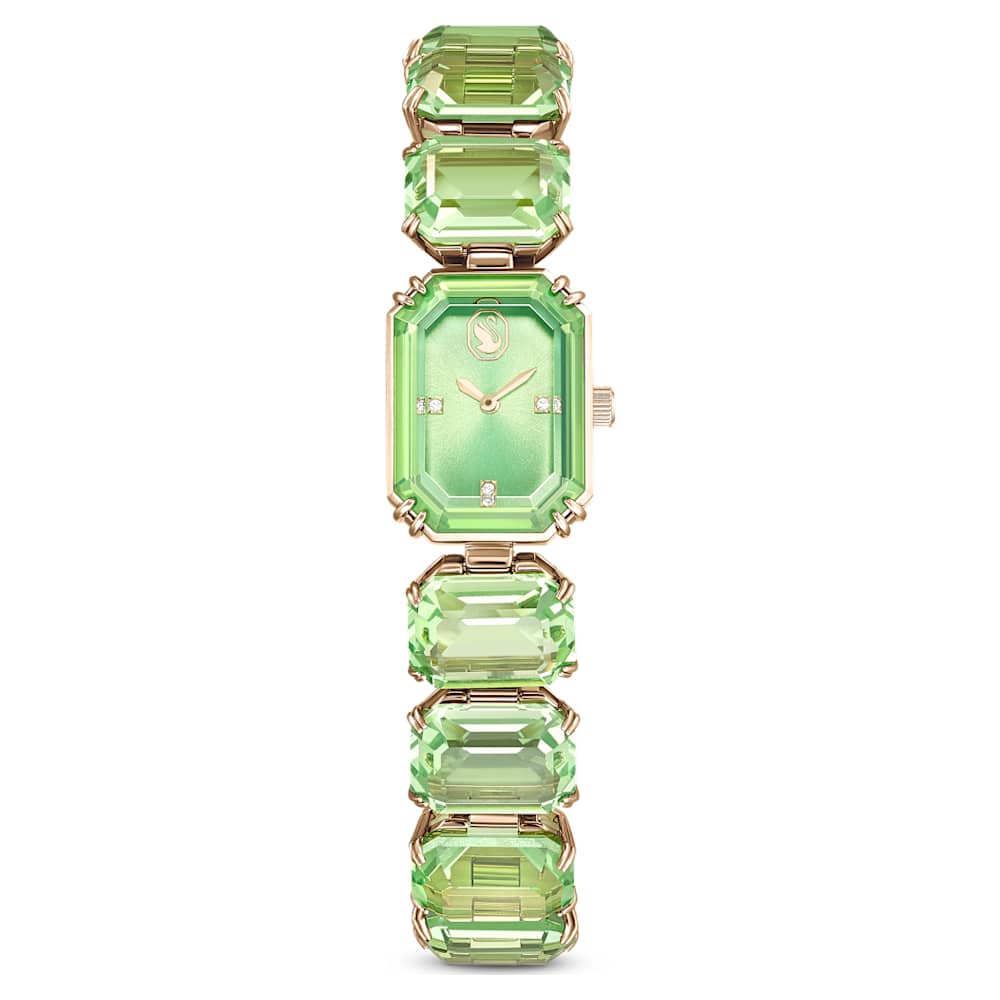Montre Bracelet taille octogone Verte Finition champagne dor