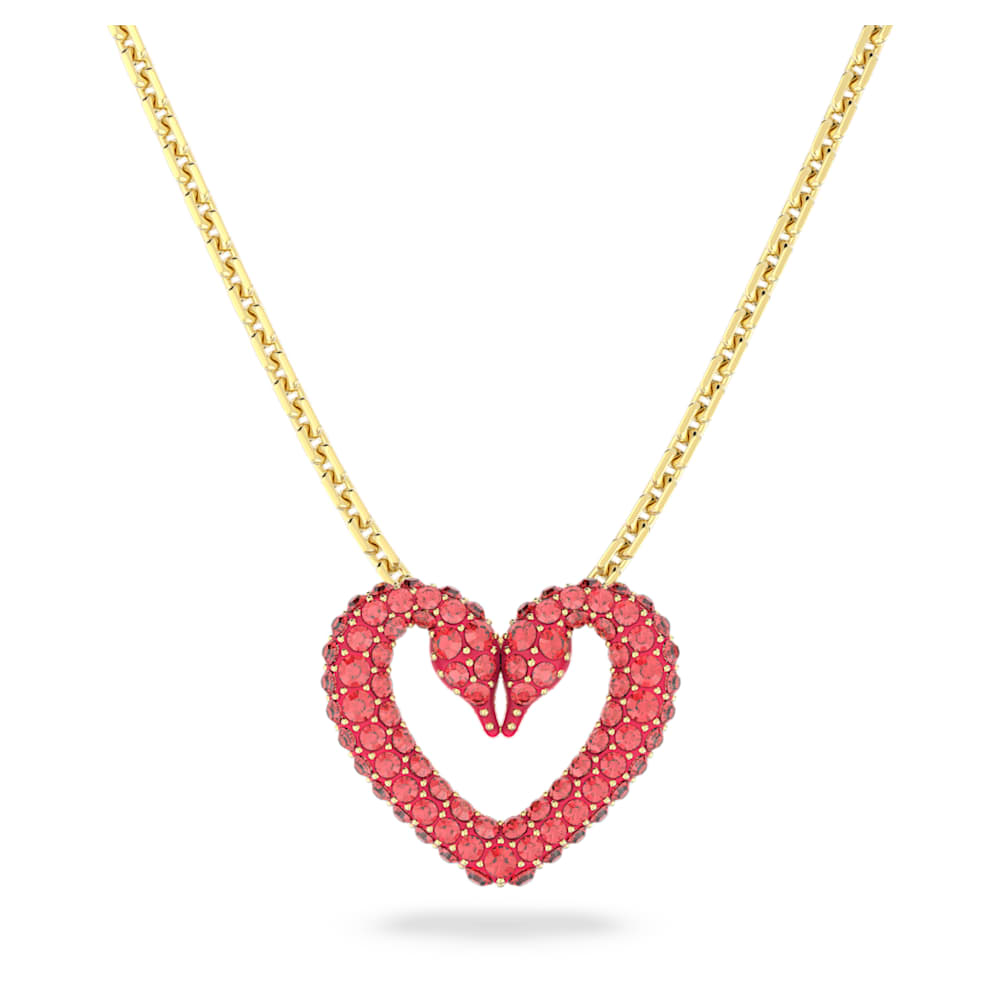 Una pendant, Pavé, Heart, Small, Red, Gold-tone plated | Swarovski