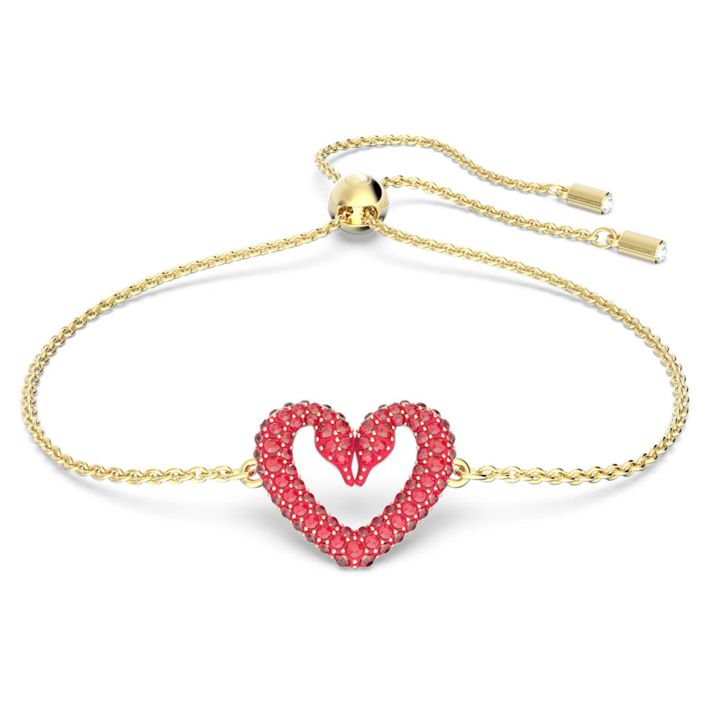 Una bracelet, Heart, Small, Red, Gold-tone plated | Swarovski
