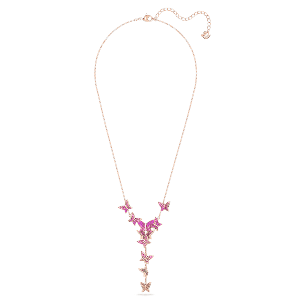 Lilia Y necklace, Butterfly, Pink, Rose goldtone plated Swarovski