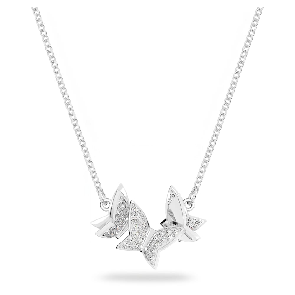 Idyllia Lilia necklace, Butterfly, White, Rhodium plated