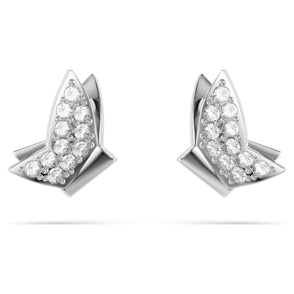 Cercei stud Idyllia Lilia, Fluture, Albi, Placat cu rodiu | Swarovski