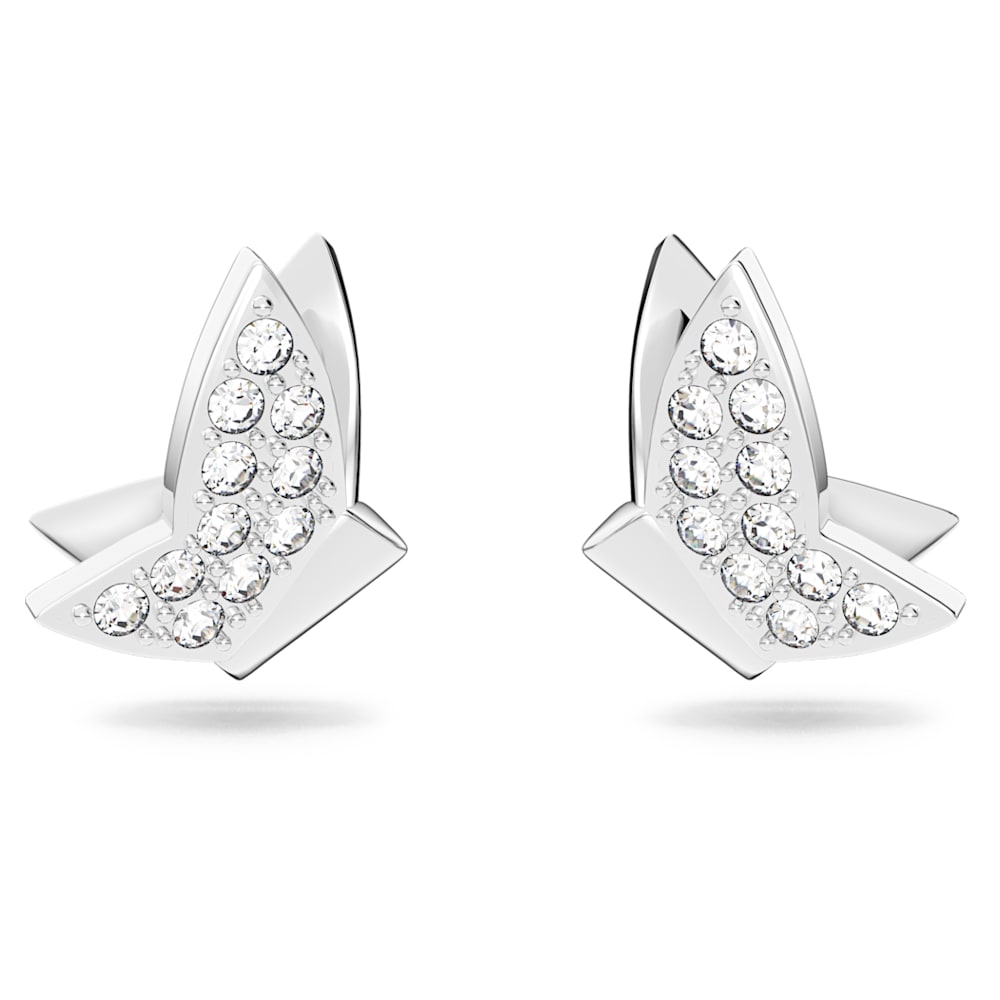 Lilia stud earrings, Butterfly, White, Rhodium plated