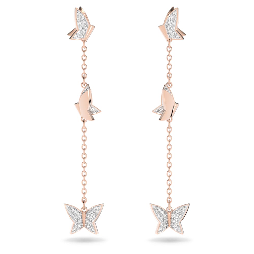 Idyllia Lilia ドロップピアス, チョウ, ロング, ホワイト, ローズ 