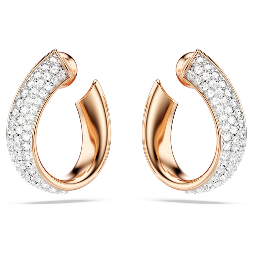 Exist hoop earrings, Small, White, Rose gold-tone plated | Swarovski