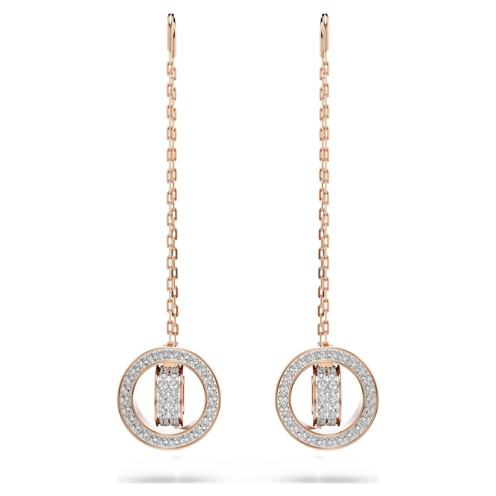 Dextera drop earrings, pavé, White, Rose gold-tone plated