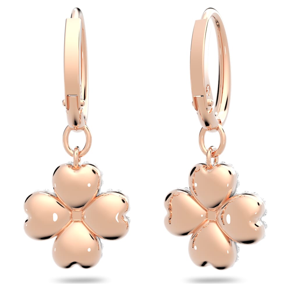 Latisha drop earrings, Flower, White, Rose goldtone plated Swarovski