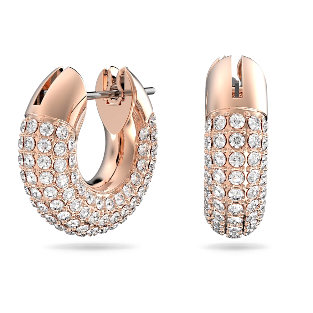 Dextera hoop earrings, Small, Rose Swarovski White, | plated gold-tone