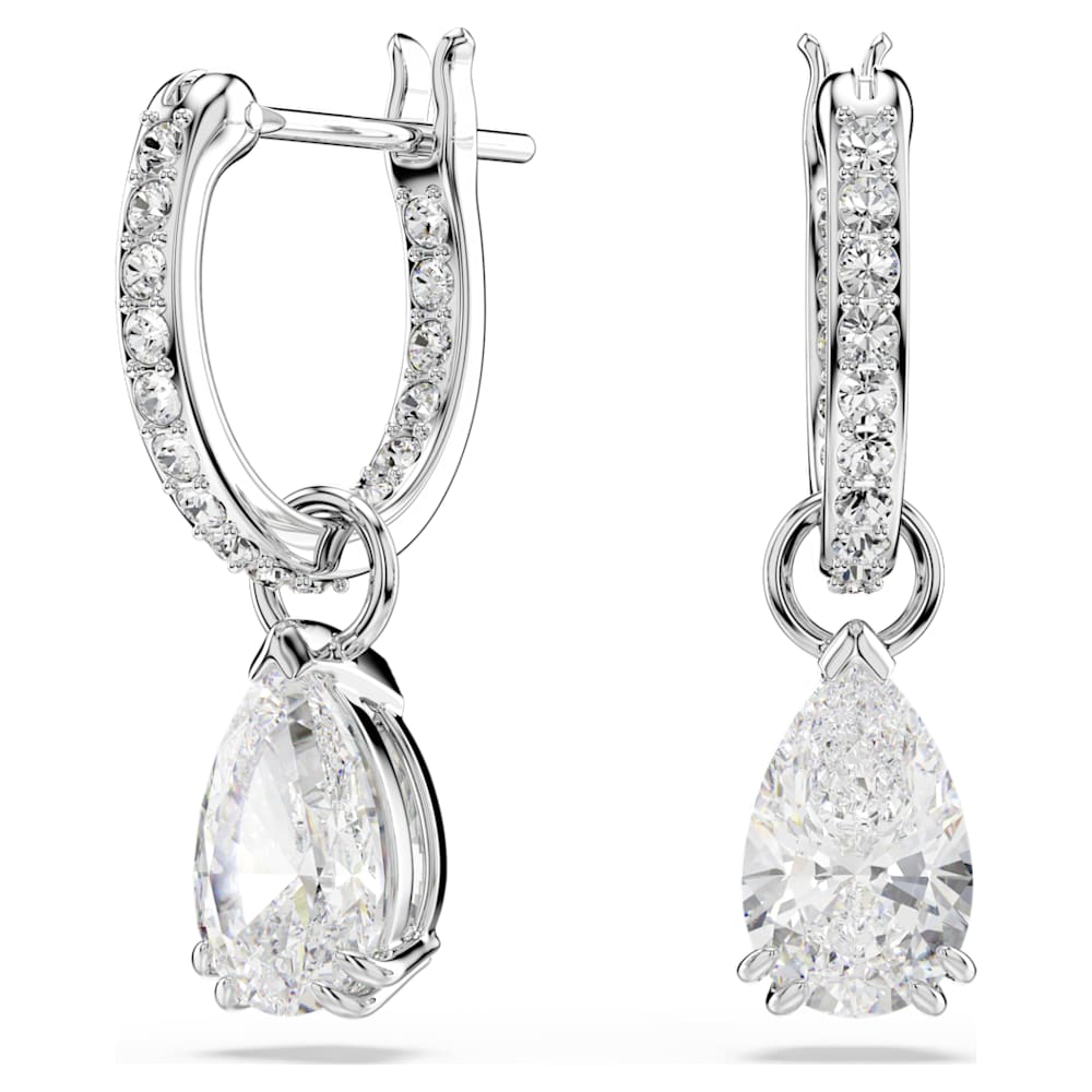 Stilla drop earrings, Pear cut, Round cut, White, Rhodium plated