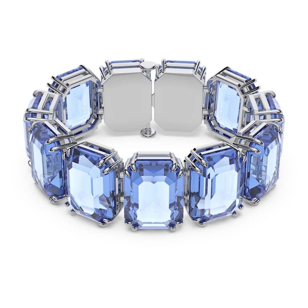 Bracelet Millenia, Cristaux oversize, Taille octogonale, Bleu, Métal rhodié