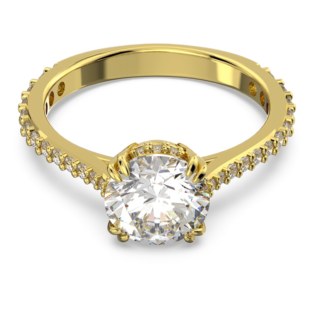 Constella cocktail ring, Princess cut, Pavé, White, Gold-tone plated ...