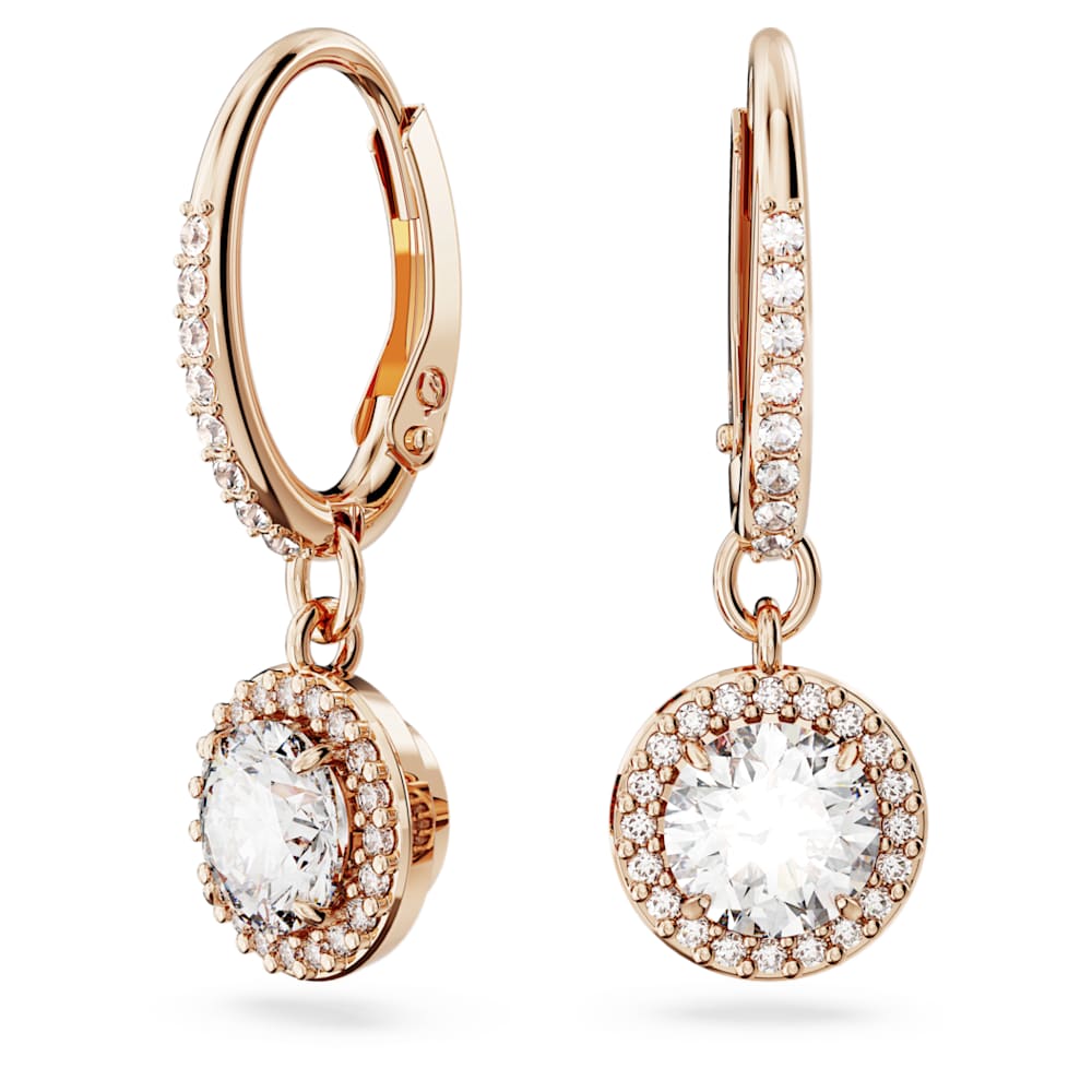 Una Angelic drop earrings, Round cut, Pavé, White, 18K rose gold