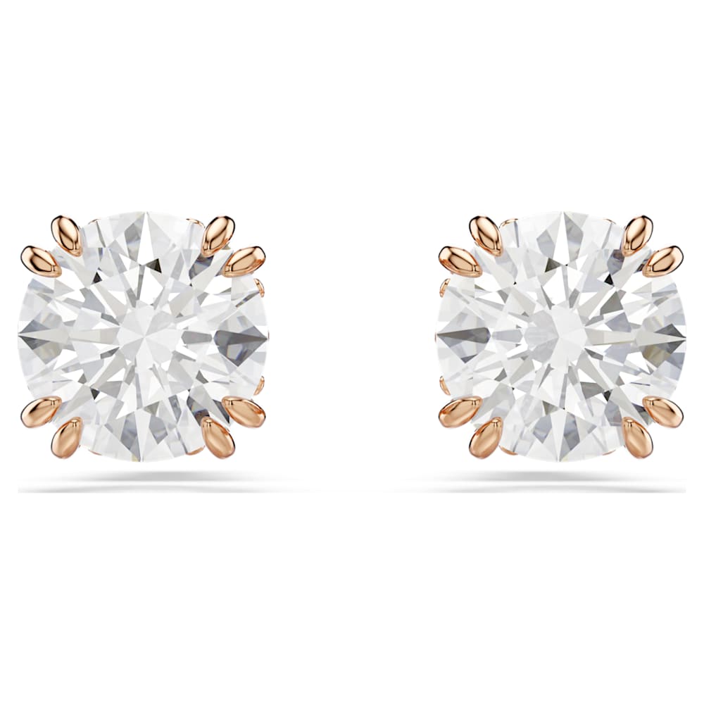 Stilla stud earrings, Round cut, White, 18K rose gold finish