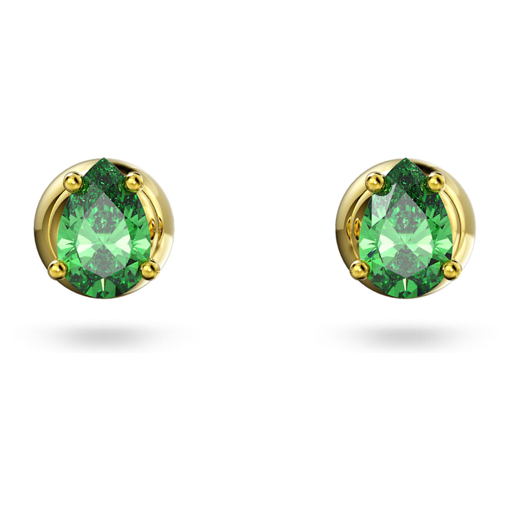Chroma stud earrings, Pear cut, Green, 18K gold finish | Swarovski
