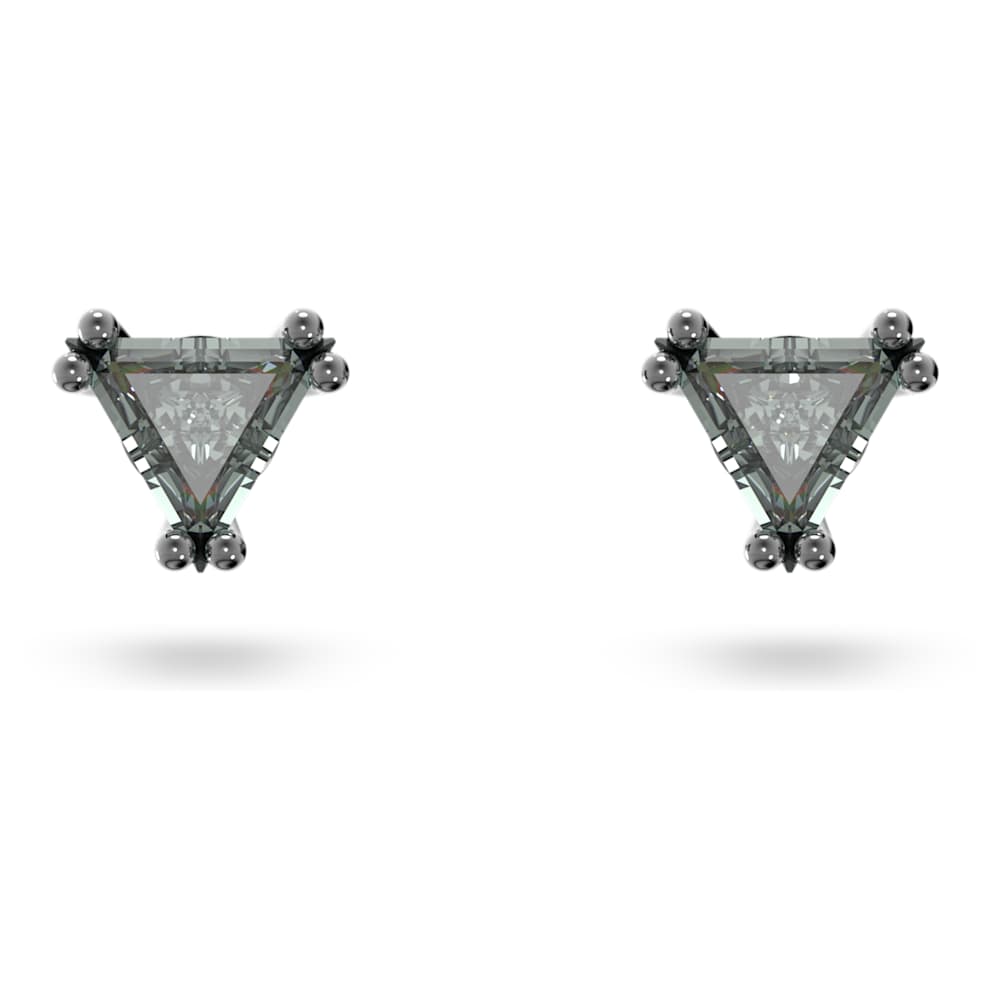 Stilla stud earrings Triangle cut Grey Ruthenium plated Swarovski